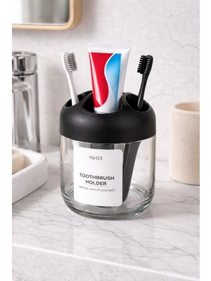 PremiumPort Şeffaf Cam Diş Fırçalık, Modern Banyo Organizer, 3 Bölmeli, Şık Tasarım
