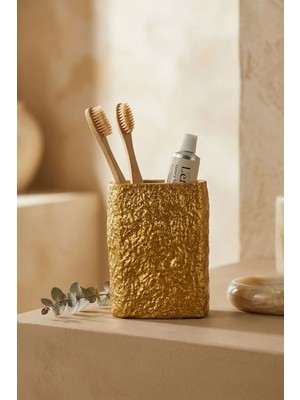 PremiumPort Altın Renk Diş Fırçası Kabı ve Fırçalık Seti