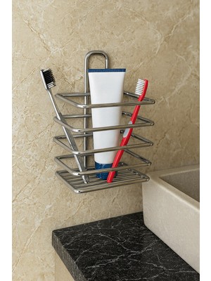 PremiumPort Krom Duvar Tipi Çok Amaçlı Metal Diş Fırçalık Organizer Dş-01