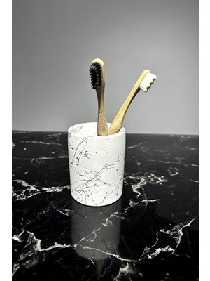 PremiumPort Mermer Desenli Beton Tasarımlı Banyo Diş Fırçalık Seti