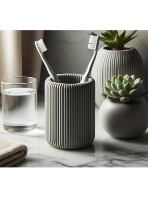 PremiumPort Yivli Gri Diş Fırçası ve Macunu Saklama Kutusu Seti