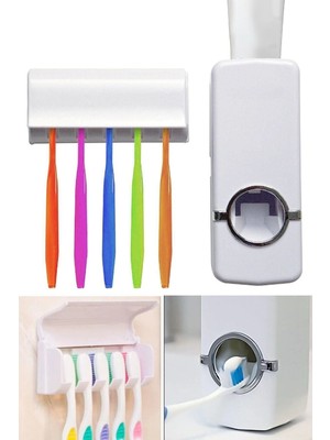 PremiumPort Otomatik Diş Macunu Sıkacağı ve Fırçalığı 5'li Set