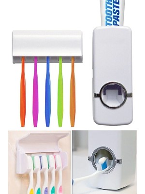 PremiumPort Pratik Otomatik Diş Macunu Sıkıcı ve Fırçalık Yeri Seti, 5 Adet
