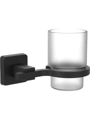 PremiumPort Dark Serisi Siyah Paslanmaz Duvara Monte Banyo Cam Diş Fırçalık