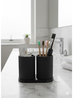 PremiumPort Çift Bölmeli Diş Fırçalık ve Banyo Organizeri, Pratik ve Şık Tasarım