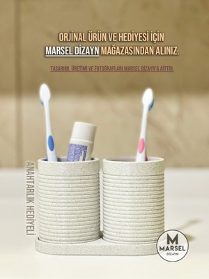 PremiumPort Modern Banyo Düzenleyici V4, Ikili Diş Fırçalık Seti, Mermer Beyazı