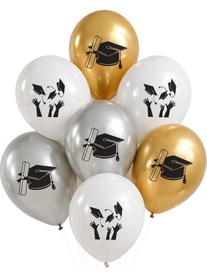 Patladı Gitti Mezuniyet Parti Seti – Gri,gold ve Siyah Renkli Konseptin 10'lu Balon Seti