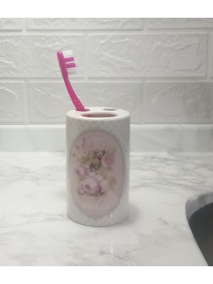 PremiumPort Bahar Desenli Seramik Diş Fırçalık, Şık ve Kullanışlı Banyo Seti