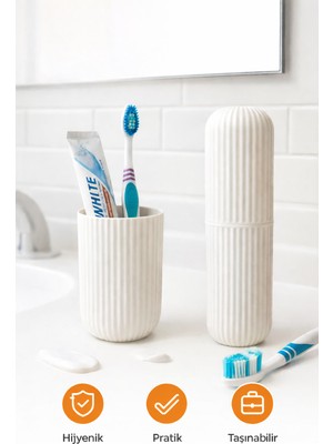 PremiumPort Taşınabilir Seyahat Tipi Diş Fırçası Saklama Kabı Beyaz