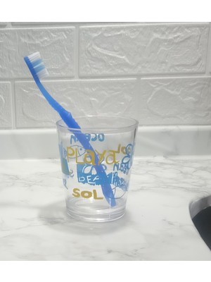 PremiumPort Deniz Desenli Akrilik Diş Fırçalık ve Macun Kabı, Banyo Seti