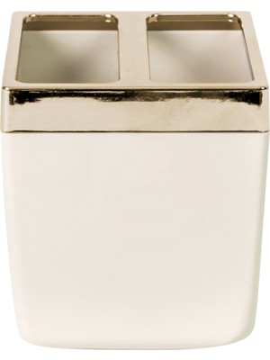 PremiumPort Şık Bej ve Altın Renkli Toskana Diş Fırçalık Doğa Dostu Tasarım