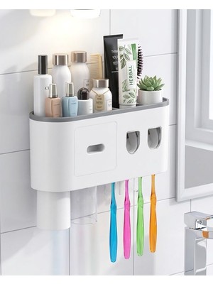 PremiumPort Pratik Banyo Organizer, Çift Dispenserli ve Raflı Çekmeceli Tasarım