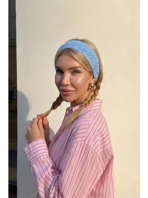 Bahels Kadın Mavi File Model Örgü Bandana, Saç Bandı