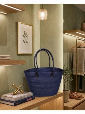 Senza Atelier Lacivert Makrome Örgü Çanta - El Örmesi Omuz ve Plaj Çantası - Gece Mavisi