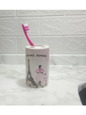 PremiumPort Eiffel Kulesi Seramik Diş Fırçalık, Şık ve Kullanışlı Banyo Seti