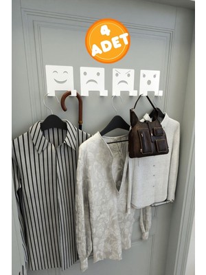 Risingmaber 4 Adet 3m Yapışkanlı Beyaz Çift Kancalı Askılık, Emoji Askılar, Yüz Ifadeli Askı Seti MT124B