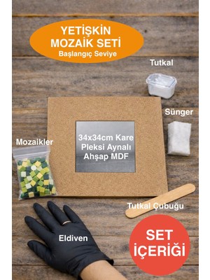 Karsan Mozaik 34X34CM Kare Pleksi Aynalı Yetişkin Mozaik Set (Başlangıç Seviye) Yeşil Tonlar