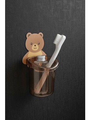 PremiumPort Ayı Figürlü Askılı Plastik Organizer, Banyo ve Diş Fırçası Düzenleyici