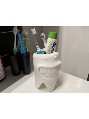 PremiumPort Gülümseyen Diş Fırçalık, Dekoratif Banyo Organizeri, Diş Temalı Stand
