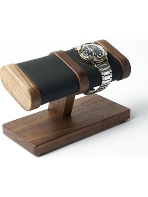Hemm Wood | Hemm Unique El Yapımı Ahşap Saat ve Takı Standı –  Amerkan Ceviz Dogal Kaplama , Yumusak Deri Kaplamali, Bileklik Sergileme Ünitesi – Ipek Mat Vernikli