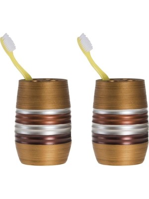 PremiumPort 2 Adet Metalik Kahve Diş Fırçalık, Banyo Seti, 6X6X12CM