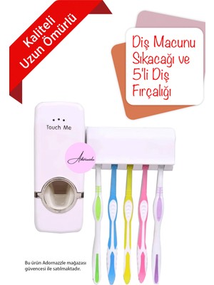 PremiumPort Pratik Otomatik Diş Macunu Sıkacağı ve Diş Fırçası Tutucu Seti