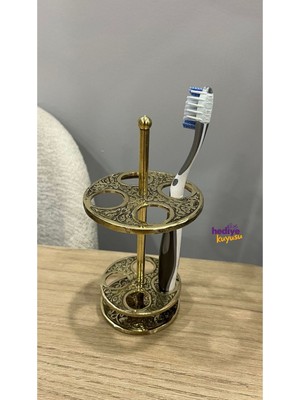 PremiumPort Şık Pirinç Döküm Diş Fırçalık, Dekoratif ve Hediye Seçeneği