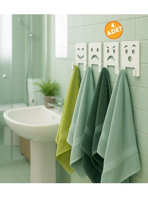 Risingmaber 4 Adet 3m Yapışkanlı Beyaz Çift Kancalı Askılık, Banyo Emoji Askılar, Yüz Ifadeli Askı Seti MT124BD