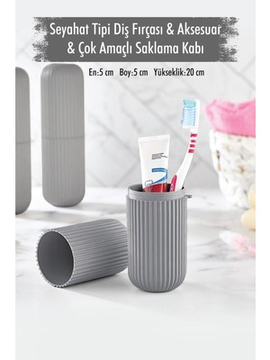 PremiumPort Gri Seyahat Diş Fırçası ve Aksesuar Saklama Kabı Seti