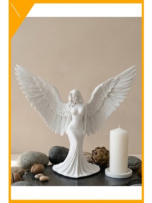 Esplendor Kanatlı Melek Figürlü 3D Dekoratif Heykel Biblo Beyaz