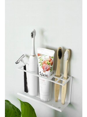 PremiumPort Beyaz Diş Fırçası ve Diş Macunu Askılığı Seti, Pratik ve Kullanışlı