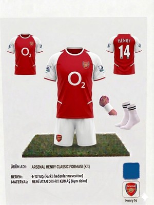 Yenteks Arsenal Henry 14 Numara   Retro Iç Saha Henry 14 Numara Çocuk Forma Takımı 4 Parça Çorap Bileklik Hesiye