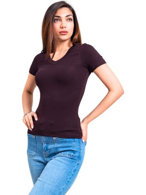 Thiff Kadın Ribana Buzy V Yaka T-Shirt (Tişört)