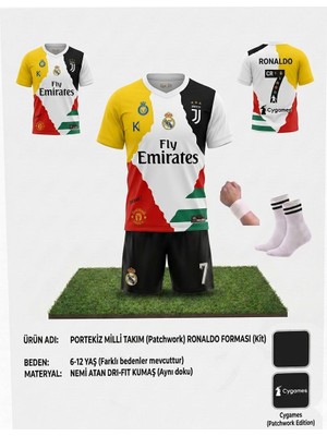 Yenteks Cristiano Ronaldo  Tüm Takımlar Ortak Tasarım (Fix)  Çocuk Forması Takımı 4 Parça Çorap Bileklik Hediye