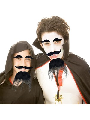 Selfbuysell Siyah Renk Kendinden Yapışkanlı Takma Sakal Bıyık ve Kaş Seti