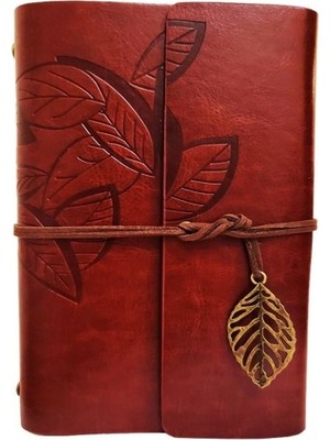 Derin Stok Yaprak Desenli Kahverengi Deri Defter