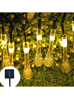 Selfbuysell 10 LED 2 Metre Sarı Kristal Su Damlası Güneş Enerjili LED Işık Solar Bahçe Ağaç Lamba Aydınlatması