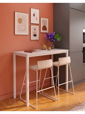 İrem Beyaz Bar Masası 116X45X92CM – Mutfak Masası & Kahve Köşesi Için Modern Çok Amaçlı Masa