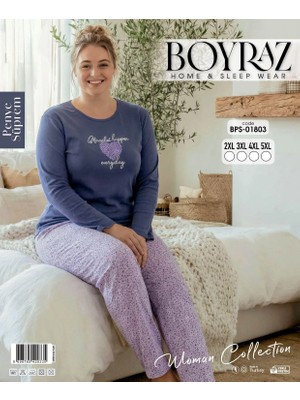 Ang Butik Boyraz BPS-01803 Kadın Battal Uzun Kollu Pijama Takımı