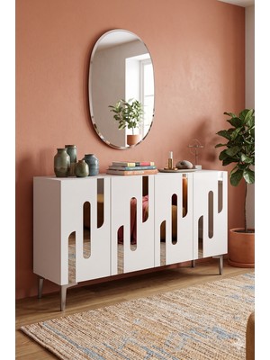 Yumedi Design KA1229BS - Gökmen Konsol, Tv Sehpası, Çok Amaçlı Dolap ve Kahve Köşesi 120CM Beyaz-Silver