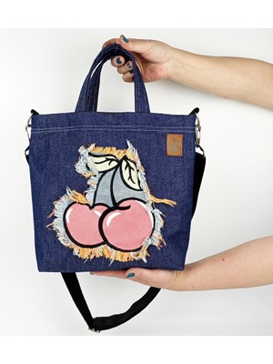 Woodycord El Yapımı Kot Kiraz Tote Çanta