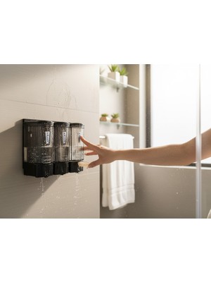 Palex Shopycino Mini Sıvı Sabun Dispenseri Üçlü 250*3 cc Şeffaf Füme 3564-F