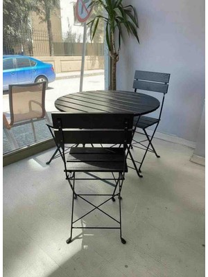Bayarsan Katlanır Metal Ayaklı Ahşap Bistro Kamp Bahçe Balkon Mutfak Takımı