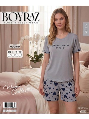 Ang Butik Boyraz ML-01927 Kadın Milan Kısa Kol Şortlu Takım