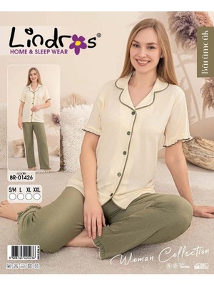 Ang Butik Lindros BR-01426 Kadın Kısa Kollu Bürümcük Pijama Takımı
