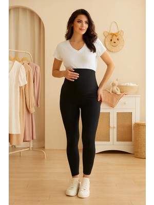 Meghan L.A Hamile Pamuklu Esnek Kumaş Beli Lastikli Tayt %95 Pamuk %5 Lycra