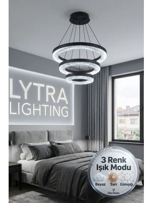 Lytra Lighting Vera Model Siyah 3 Renk Modu Ledli Modern Sarkıt Salon Mutfak Çocuk Yatak Odası LED Avize