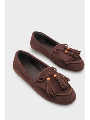 Capone Outfitters Veronique Püsküllü Ahşap Aksesuarlı Yumuşak Kadın Loafer Ayakkabı