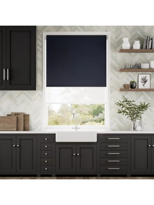 YS Perde Tasarım Sunscreen Çiftli Sistem Store Perde (Screen+Blackout Stor) Alüminyum Kasalı Yüksek Kaliteli - Siyah-Beyaz V1099/099V