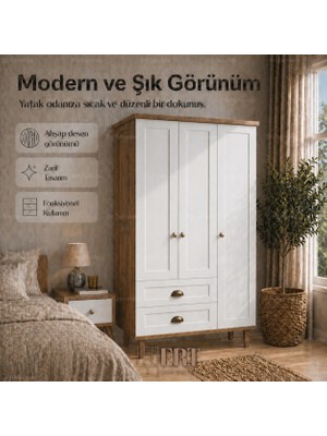 Duha 3 Kapaklı Gardırop Natural Meşe/dişbudak Beyaz